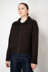 D. Exterior Stretch Knit Cashmere Merino Collared Bomber Jacket in Chocolate Brown