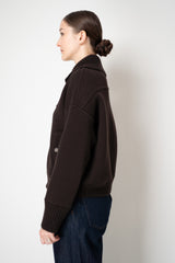 D. Exterior Stretch Knit Cashmere Merino Collared Bomber Jacket in Chocolate Brown