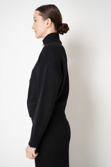 Fabiana Filippi Merino Wool High Neck Cardigan with Gold Knot Brooch in Black