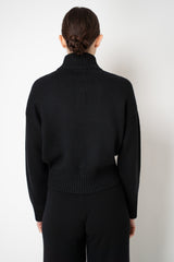 Fabiana Filippi Merino Wool High Neck Cardigan with Gold Knot Brooch in Black