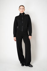 Fabiana Filippi Merino Wool High Neck Cardigan with Gold Knot Brooch in Black