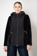 Rocco Ragni Reversible Hooded Shearling Coat with Side Straps in Anthracite