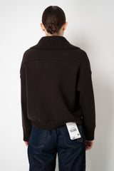 D. Exterior Stretch Knit Cashmere Merino Collared Bomber Jacket in Chocolate Brown