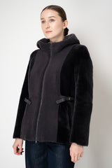 Rocco Ragni Reversible Hooded Shearling Coat with Side Straps in Anthracite