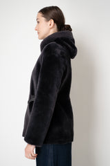 Rocco Ragni Reversible Hooded Shearling Coat with Side Straps in Anthracite