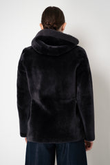 Rocco Ragni Reversible Hooded Shearling Coat with Side Straps in Anthracite