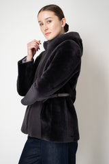 Rocco Ragni Reversible Hooded Shearling Coat with Side Straps in Anthracite