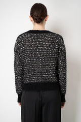 D. Exterior Sequin Bouclé Knit V-Neck Cardigan in Black & White