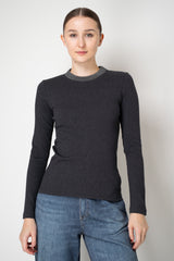 Peserico Ribbed Cotton Jersey Long Sleeve Shirt with Lurex Neckline in Charcoal