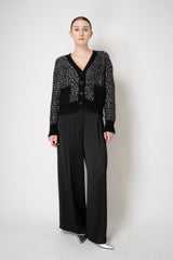 D. Exterior Sequin Bouclé Knit V-Neck Cardigan in Black & White
