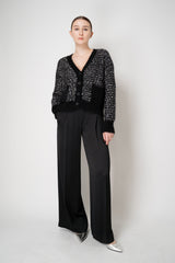D. Exterior Sequin Bouclé Knit V-Neck Cardigan in Black & White