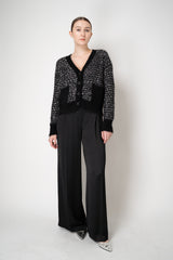 D. Exterior Sequin Bouclé Knit V-Neck Cardigan in Black & White