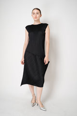 Pleats Please Issey Miyake Leap Asymmetric Hem Sleeveless Dress in Black