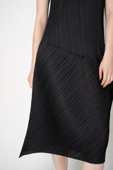 Pleats Please Issey Miyake Leap Asymmetric Hem Sleeveless Dress in Black