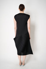 Pleats Please Issey Miyake Leap Asymmetric Hem Sleeveless Dress in Black