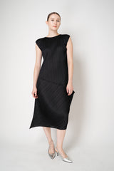 Pleats Please Issey Miyake Leap Asymmetric Hem Sleeveless Dress in Black