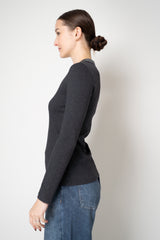 Peserico Ribbed Cotton Jersey Long Sleeve Shirt with Lurex Neckline in Charcoal