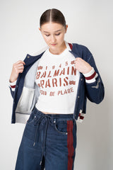 Rag & Bone Miramar Collegiate Denim Bomber Jacket in Medium Blue Wash