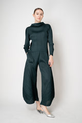 Pleats Please Issey Miyake Monthly Colors: October Wide Barrel Leg Pants in Dark Green