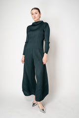 Pleats Please Issey Miyake Monthly Colors: October Wide Barrel Leg Pants in Dark Green