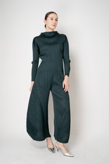 Pleats Please Issey Miyake Monthly Colors: October Wide Barrel Leg Pants in Dark Green