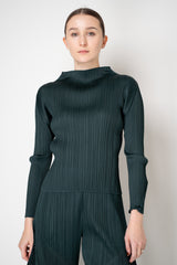 Pleats Please Issey Miyake Monthly Colors: October High Neck Long Sleeve Top in Dark Green