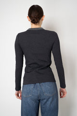 Peserico Ribbed Cotton Jersey Long Sleeve Shirt with Lurex Neckline in Charcoal