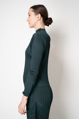 Pleats Please Issey Miyake Monthly Colors: October High Neck Long Sleeve Top in Dark Green