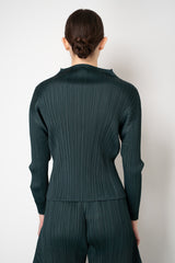 Pleats Please Issey Miyake Monthly Colors: October High Neck Long Sleeve Top in Dark Green