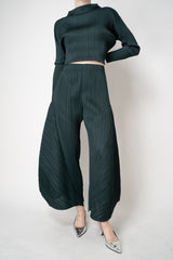 Pleats Please Issey Miyake Monthly Colors: October Wide Barrel Leg Pants in Dark Green