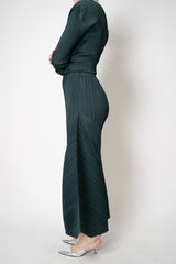 Pleats Please Issey Miyake Monthly Colors: October Wide Barrel Leg Pants in Dark Green