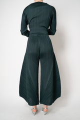Pleats Please Issey Miyake Monthly Colors: October Wide Barrel Leg Pants in Dark Green