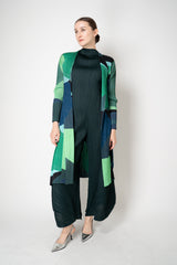 Pleats Please Issey Miyake Monthly Colors: October High Neck Long Sleeve Top in Dark Green