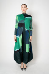 Pleats Please Issey Miyake Orbit Duster Cardigan in Greens