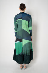 Pleats Please Issey Miyake Orbit Duster Cardigan in Greens