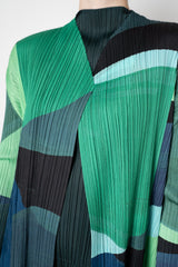 Pleats Please Issey Miyake Orbit Duster Cardigan in Greens
