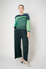Pleats Please Issey Miyake Orbit Long Sleeve Top in Greens