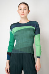 Pleats Please Issey Miyake Orbit Long Sleeve Top in Greens