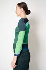 Pleats Please Issey Miyake Orbit Long Sleeve Top in Greens