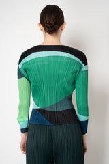 Pleats Please Issey Miyake Orbit Long Sleeve Top in Greens