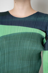 Pleats Please Issey Miyake Orbit Long Sleeve Top in Greens