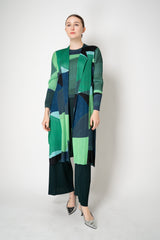 Pleats Please Issey Miyake Orbit Duster Cardigan in Greens