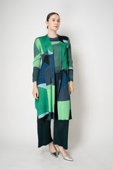 Pleats Please Issey Miyake Orbit Duster Cardigan in Greens
