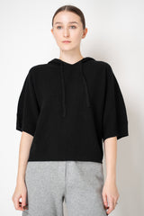 Fabiana Filippi Wool Viscose Knit Short Sleeve Hooded Sweater in Black