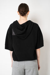 Fabiana Filippi Wool Viscose Knit Short Sleeve Hooded Sweater in Black