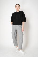 Fabiana Filippi Wool Viscose Knit Short Sleeve Hooded Sweater in Black