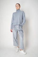 Peserico Straight Leg Cuffed Corduroy Trousers in Silver Blue