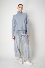 Peserico Straight Leg Cuffed Corduroy Trousers in Silver Blue