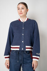 Rag & Bone Miramar Collegiate Denim Bomber Jacket in Medium Blue Wash
