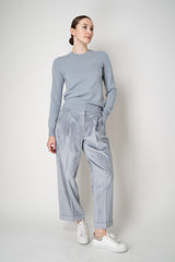 Peserico Straight Leg Cuffed Corduroy Trousers in Silver Blue